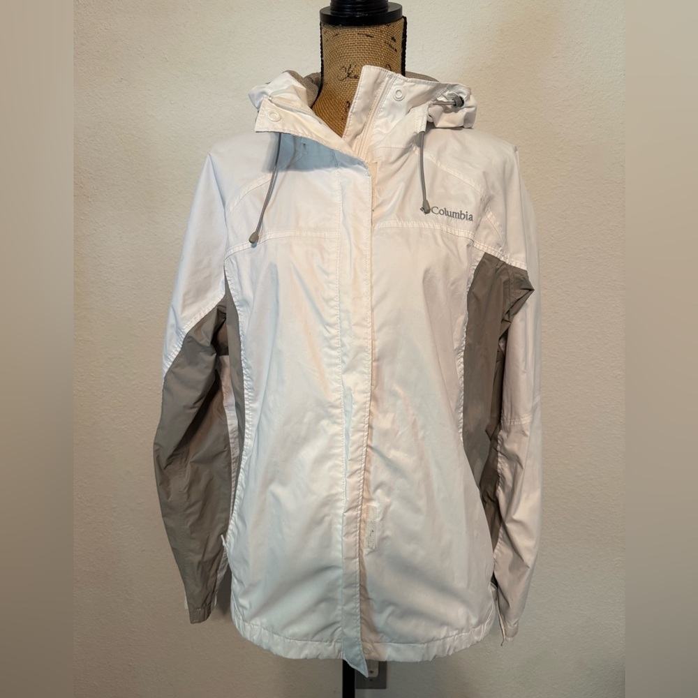 Columbia White and Gray Women's Waterproof Hooded Jacket